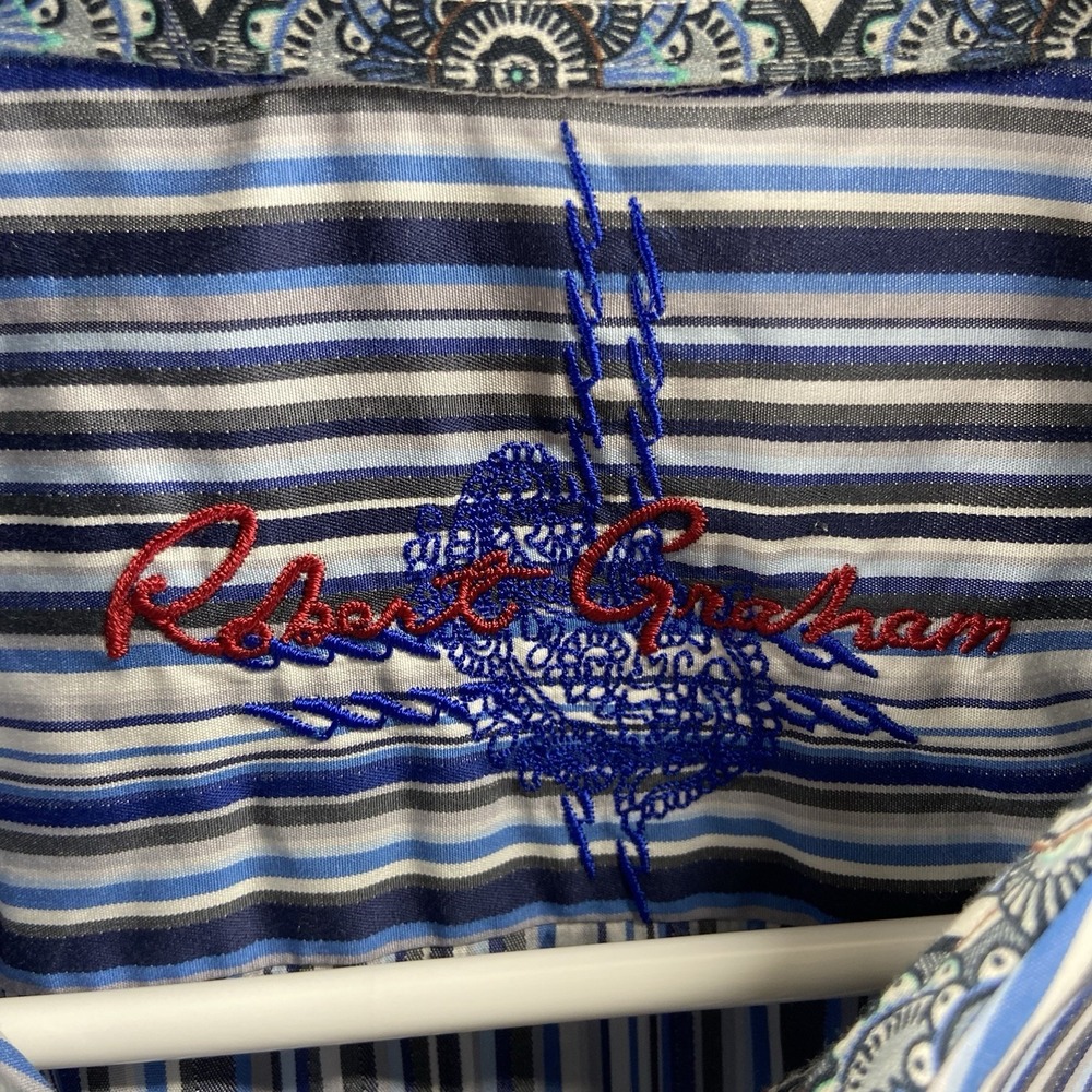 Robert Graham Shirt men's 3XL Button Up Striped Long Sleeve Designer Blue Casual - Picture 4 of 13